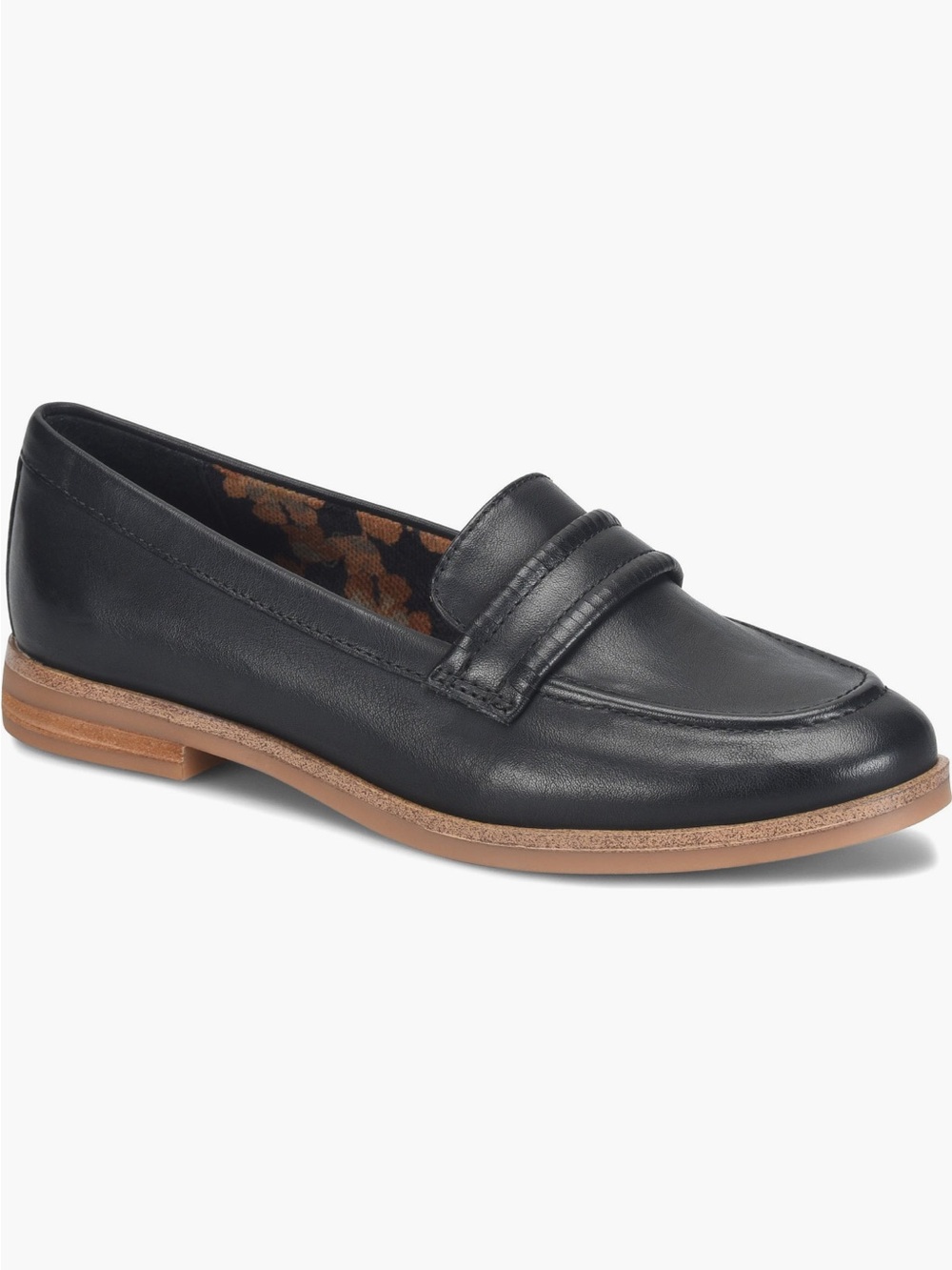 b.o.c. Black Leather Penny Loafers with Tan Stacked Sole